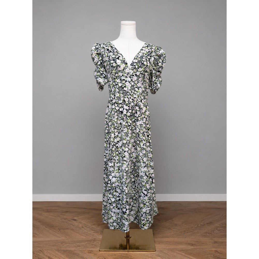 Topshop Floral Puff Sleeve Midi Dress Cottagecore Prairie Garden Party US 6